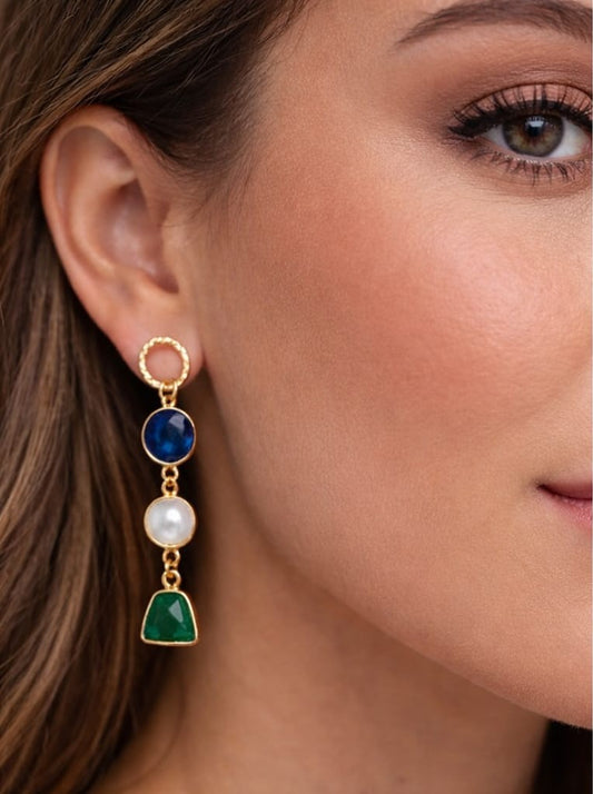 עגילים א-סימטריים משובצים אבני חן בגוונים עמוקים