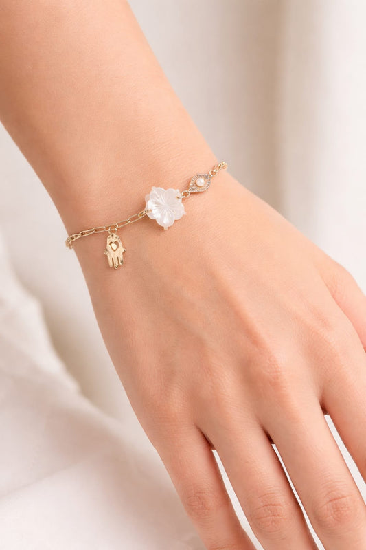 צמיד כסף מעודן עם חמסה ואם הפנינה - אלגנטיות והגנה