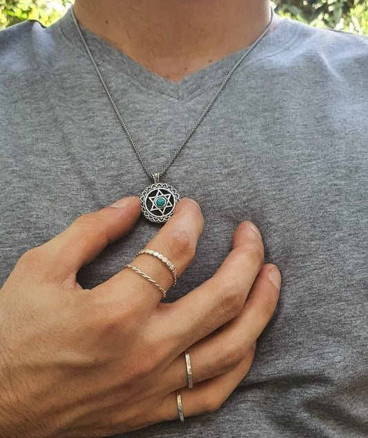 Magen David Necklace for Men with Tourquis