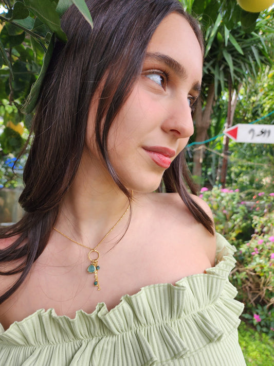 Gold Plated Necklace with Crystal and African Turquoise