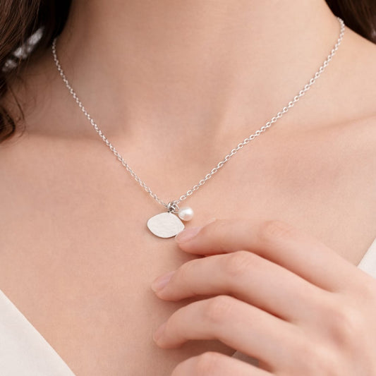 Sterling Silver Necklace with Eye Pendant and Pearl