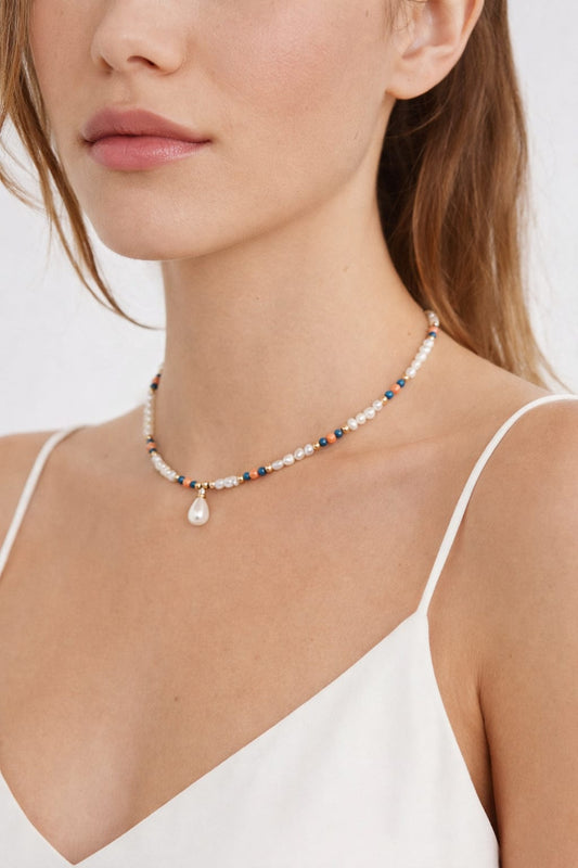 Pearl and Gemstone Necklace with Pearl Pendant