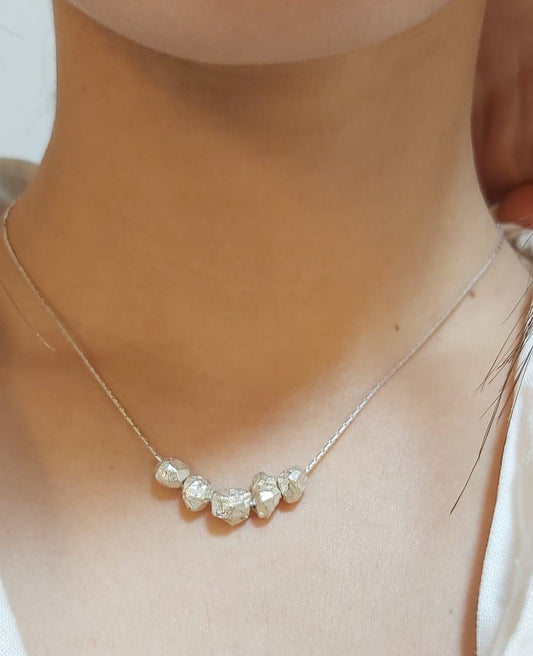 Minimalist Sterling Silver Necklace with Raw Silver Beads