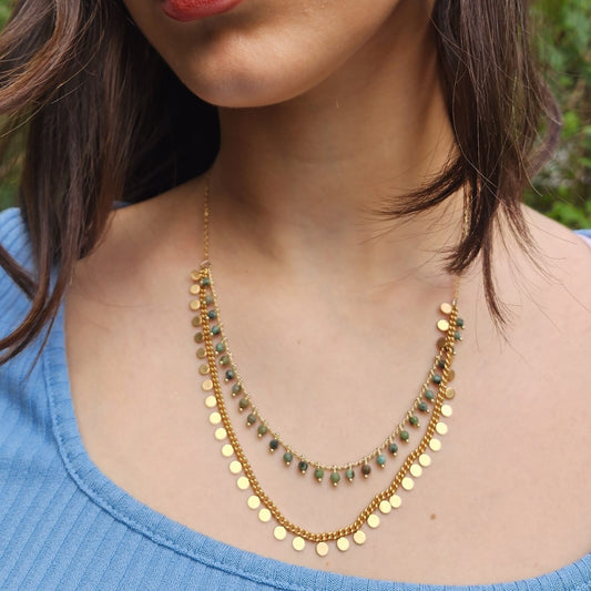Layered Gold Plated Necklace with Tribal Inspiration