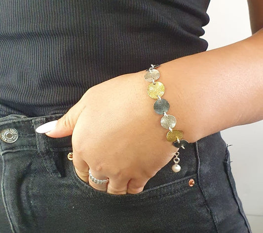 צמיד כסף גיאומטרי בשלושה גוונים