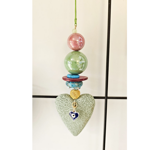 Heart & Gemstone Hanging Mobile with Protective Eye Charm
