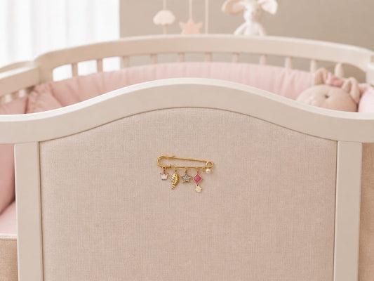 Newborn Baby Girl Gift, Gold Plated Stroller Pin with Crystal Charms