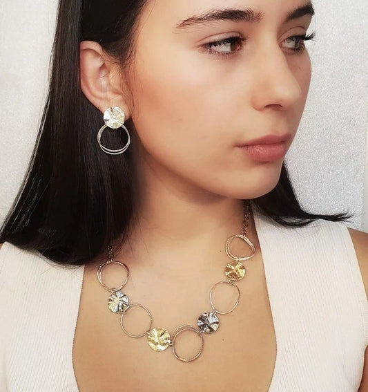 שרשרת כסף גיאומטרית בשלושה גוונים