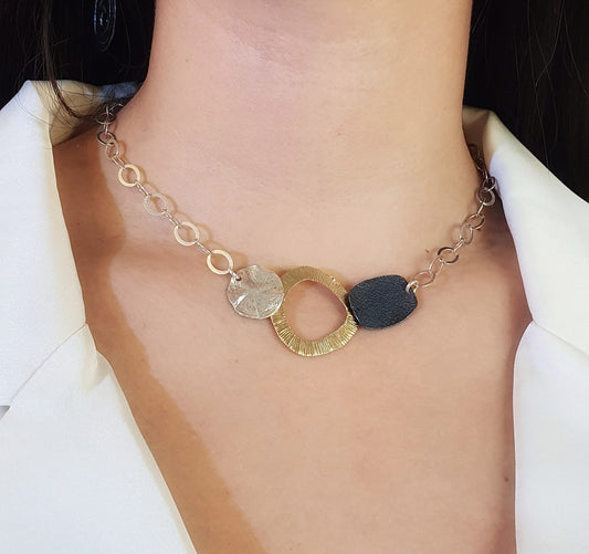 שרשרת כסף גיאומטרית בשלושה צבעים