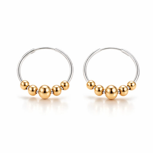 עגילי חישוק מכסף סטרלינג עם חרוזי גולדפילד