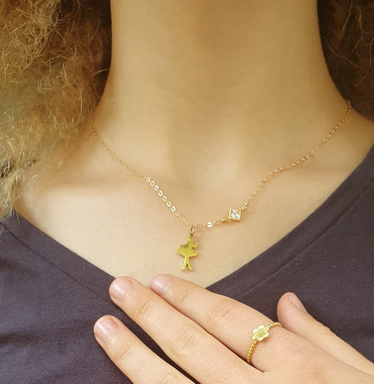 שרשרת בלרינה מוזהבת בשילוב אבן קריסטל