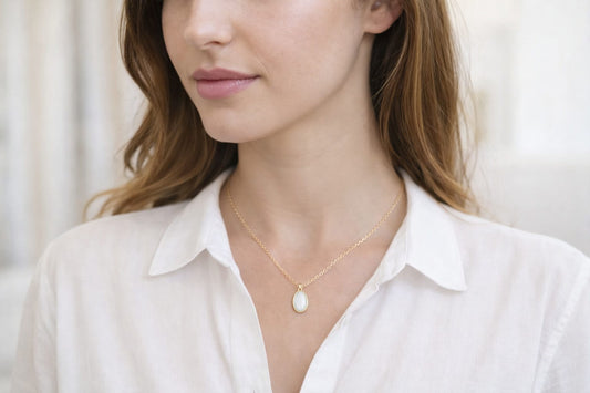 Gold Plated Oval Moonstone Necklace