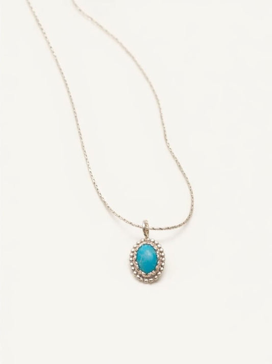 Oval Turquoise Necklace in Sterling Silver Ethnic Setting
