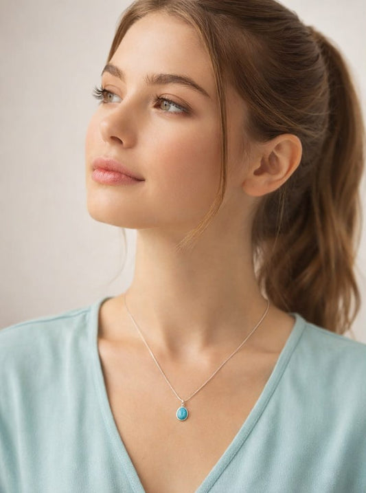 Oval Turquoise Necklace in Sterling Silver Ethnic Setting