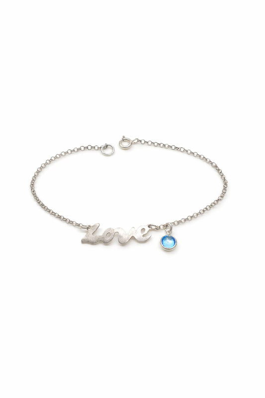 צמיד אהבה מכסף סטרלינג עם אבן קריסטל כחולה