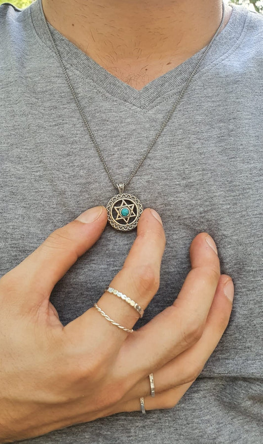 Magen David Necklace for Men with Tourquis