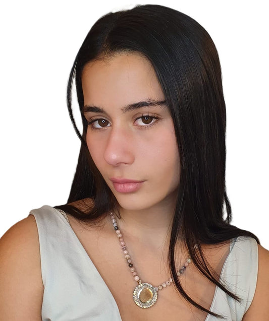 Natural Gemstone Necklace with Silver Gold Flower Pendant