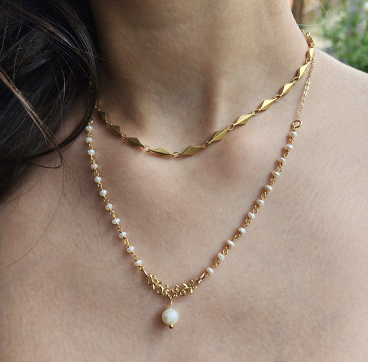 Gold Plated Double Necklace with Pearls