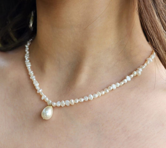 Natural Pearl Necklace with Pearl Drop Pendant