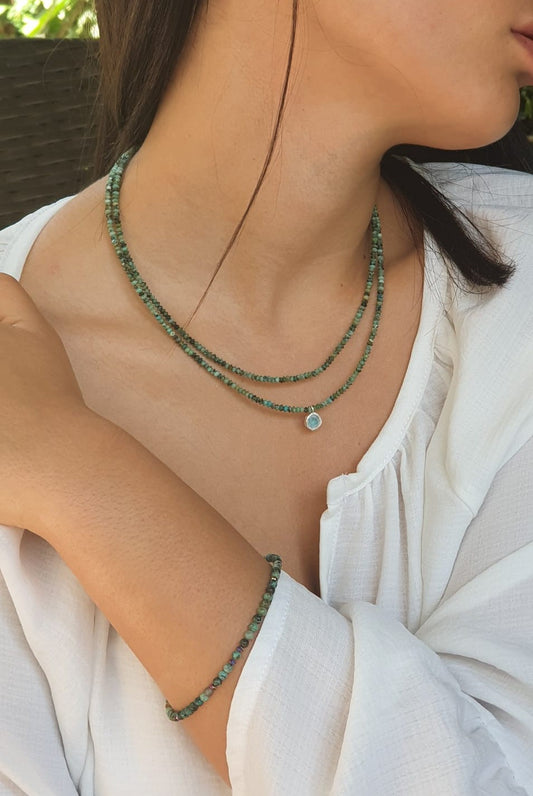 Turquoise Jewelry Set with Two Necklaces and Bracelet