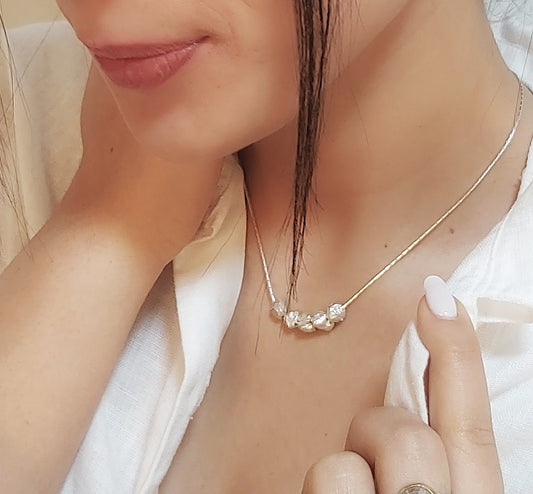 Minimalist Sterling Silver Necklace with Raw Silver Beads