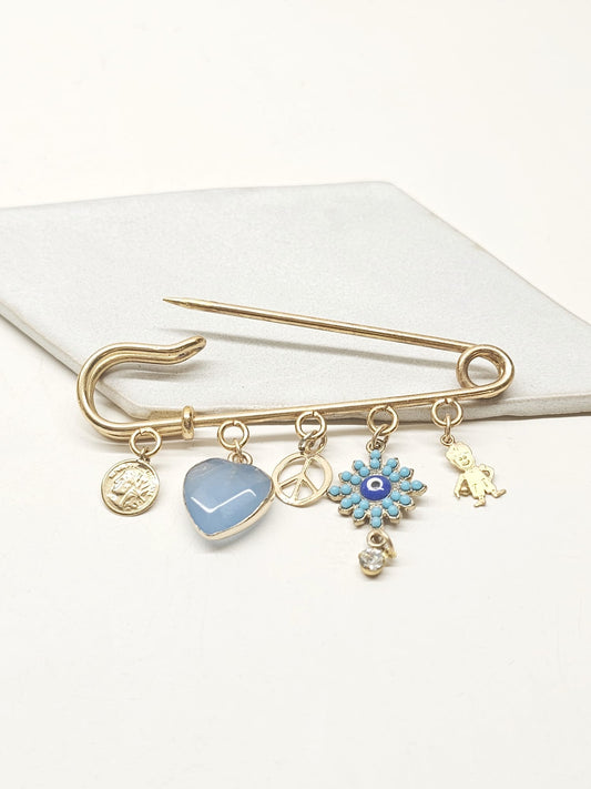 Baby Boy Stroller Pin with Crystals and Peace Symbol
