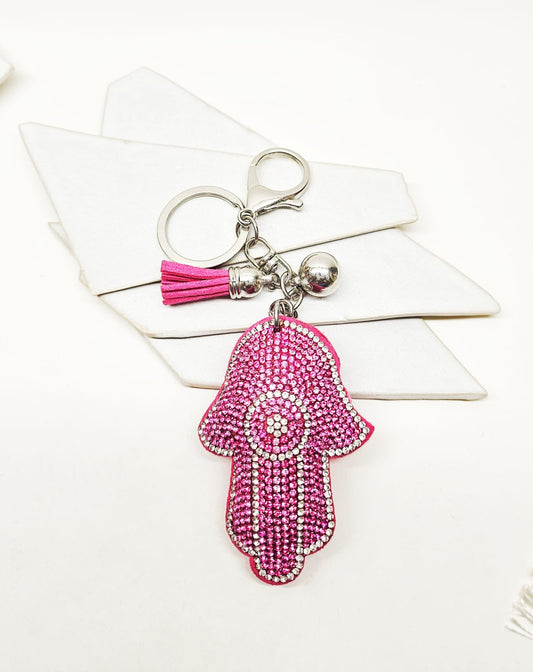 Fuchsia Crystal Hamsa Keychain
