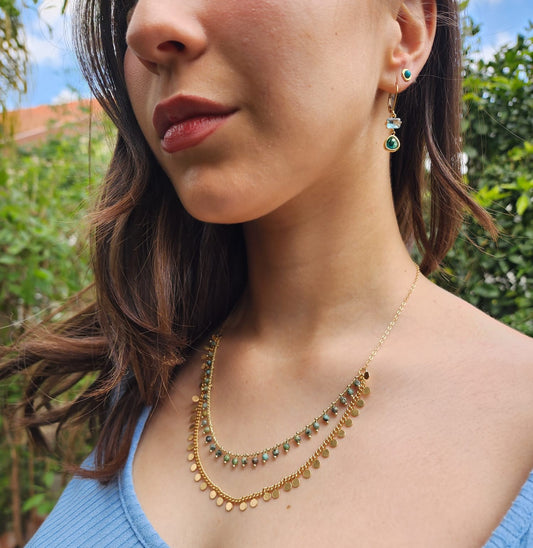 Layered Gold Plated Necklace with Tribal Inspiration