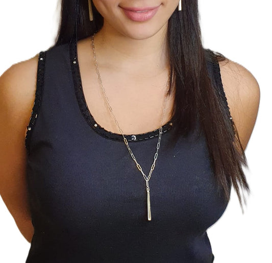 Long Silver Necklace with Hammered Pendant