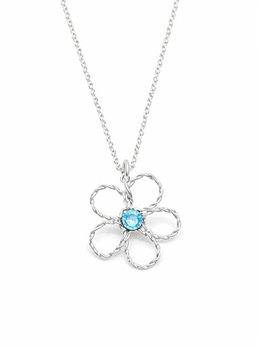 שרשרת כסף לילדות עם תליון פרח ואבן כחולה