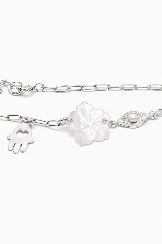 צמיד כסף מעודן עם חמסה ואם הפנינה - אלגנטיות והגנה