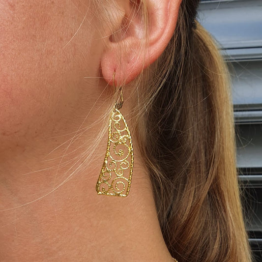 Gold Plated Ornamental Necklace and Earrings Set