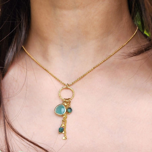 Gold Plated Necklace with Crystal and African Turquoise