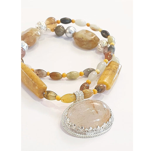 Natural Gemstone Necklace with Quartz Pendant