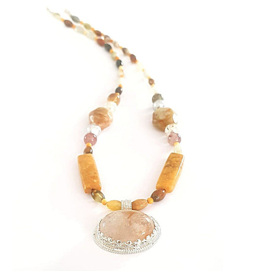 Natural Gemstone Necklace with Quartz Pendant