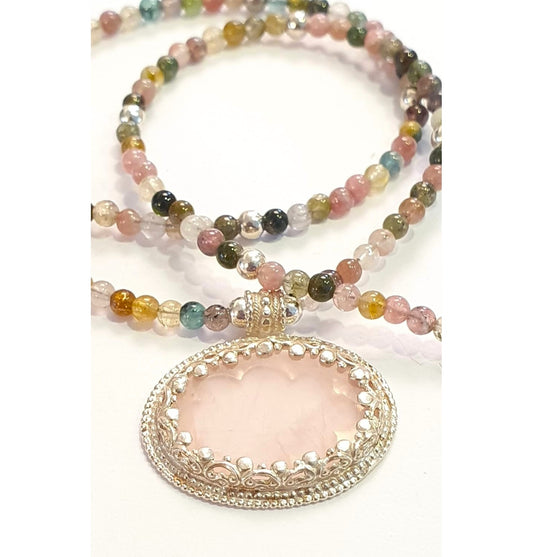 Natural Gemstone Necklace with Rose Quartz Pendant