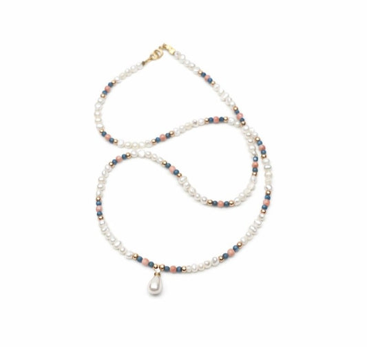 Pearl and Gemstone Necklace with Pearl Pendant