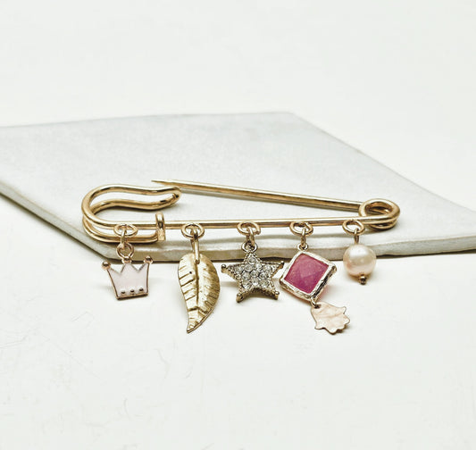 Newborn Baby Girl Gift, Gold Plated Stroller Pin with Crystal Charms