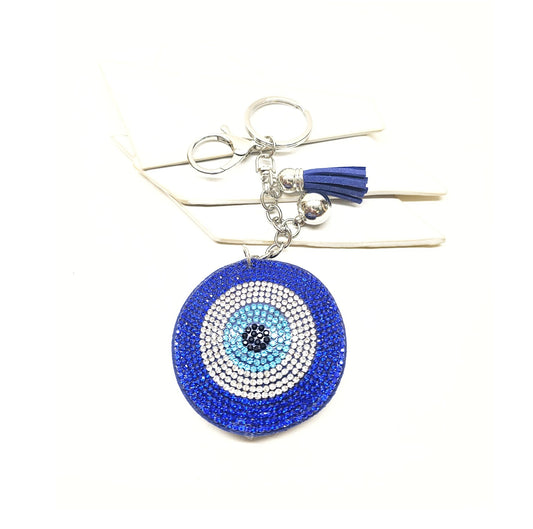 Blue Evil Eye Crystal Keychain