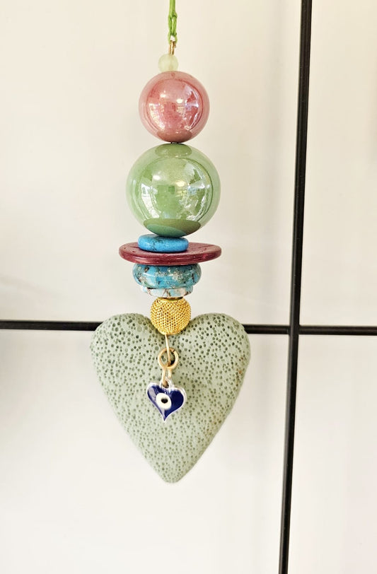 Heart & Gemstone Hanging Mobile with Protective Eye Charm