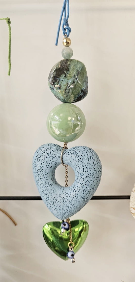 Heart Hanging Mobile in Green and Blue