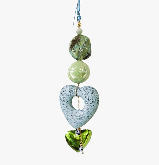 Heart Hanging Mobile in Green and Blue