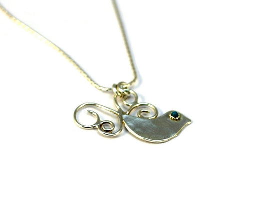 שרשרת ציפור כסף עם אבן טורקיז