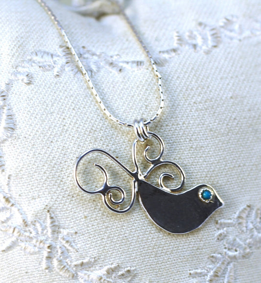 שרשרת ציפור כסף עם אבן טורקיז