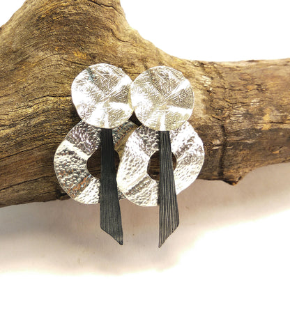 Large Round Stud earrings | Sterling Silver Earrings | Geometric Jewelry | Hammered Silver Earrings