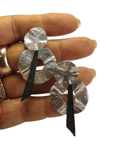 Large Round Stud earrings | Sterling Silver Earrings | Geometric Jewelry | Hammered Silver Earrings