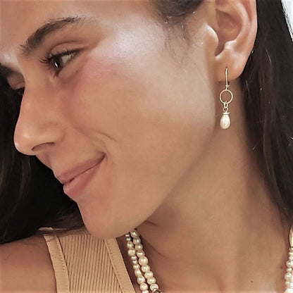 Gold Plated Silver Earrings with Pearl | Sterling Silver Earrings | Dangle Earrings | Delicate Design