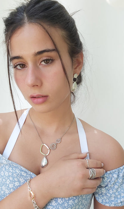 Unique Asymmetrical Silver Necklace with Pearl