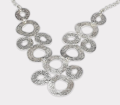 925 Sterling Silver Necklace | Large Necklace | Multi Size Circles | Textured Necklace