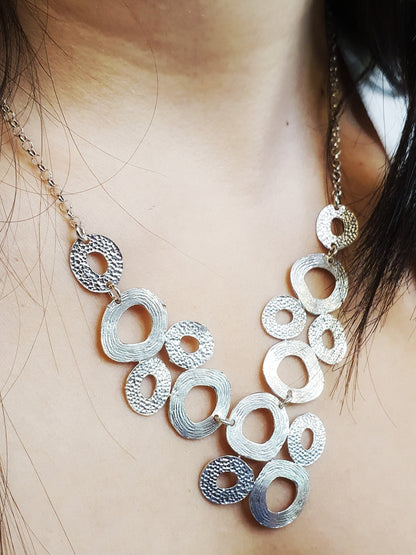 925 Sterling Silver Necklace | Large Necklace | Multi Size Circles | Textured Necklace